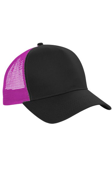 Beechfield Mens Half Mesh Trucker Cap / Headwear (Pack of 2) - Black/Fuchsia