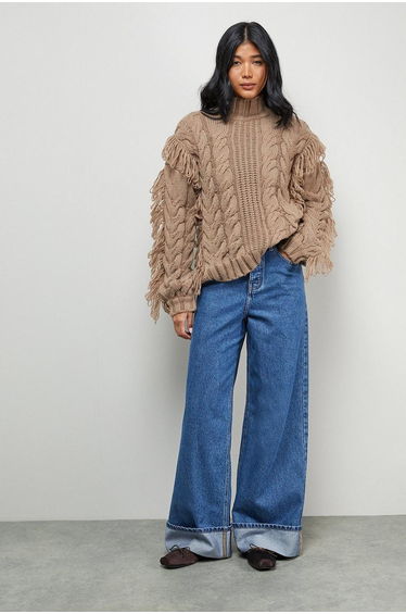 Fringe Cross Back Cable Jumper