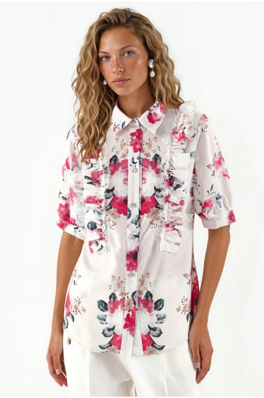 MSN Floral Poplin Shirt-collar Blouse