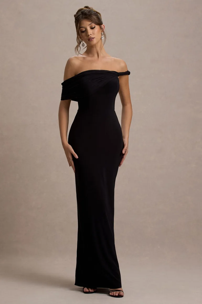 club london dresses black Club L London + Captivating Black Strappy Asymmetric Cut-Out Maxi Dress