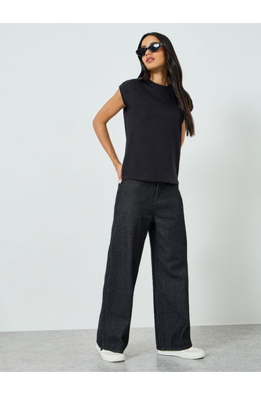 Black Cotton Cap Sleeve T-Shirt