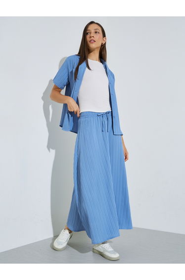 Blue Textured Shirt and Skirt Co-ord Set