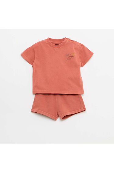 2-Piece Embroidered T-shirt and Shorts Set RED