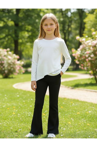 Girls Solid Ruffle Hem Top with Pants Set
