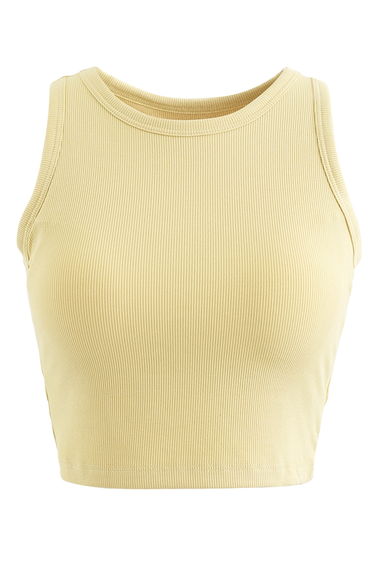 Solid Color Ribbed Tank Top in Yellow