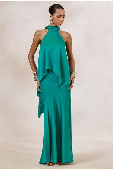 Sarina | Teal Satin Maxi Skirt