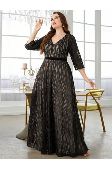 Leely Plus Women's Elegant V Neck Party Dresses