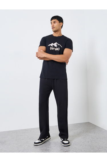 Men Black Oversized Side Embossed Joggers