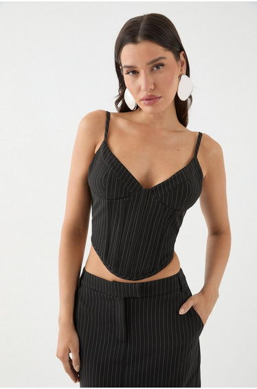 Pinstripe Boned Corset Bustier Top