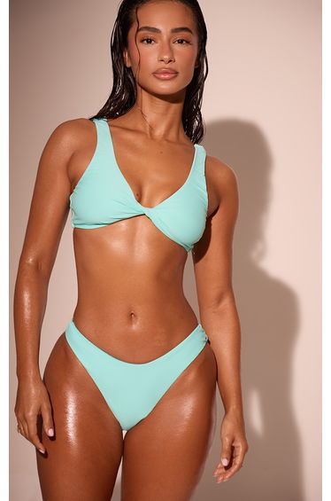 Blue Twist Front Scoop Bikini Top