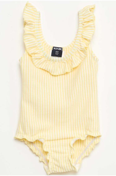 One-piece swimsuit with ruffles YELLOW