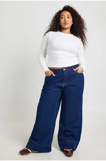 Plus Deep Hem Cuff Wide Leg Jean - indigo