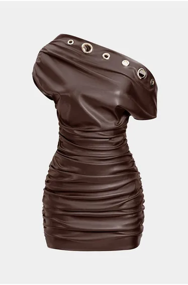 فستان بني قصير بقصة ضيقة