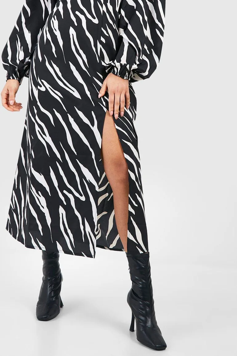 Petite Animal Print Blouson Sleeve Midaxi Dress - black - 3