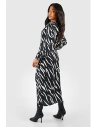 Petite Animal Print Blouson Sleeve Midaxi Dress - black - 1