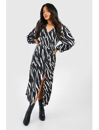 Petite Animal Print Blouson Sleeve Midaxi Dress - black