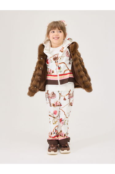Monnalisa Girls Floral Equestrian Trousers in Ivory