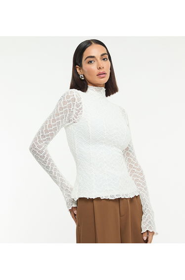 BCBG LONG SLEEVE MOCK NECK LACE BLOUSE