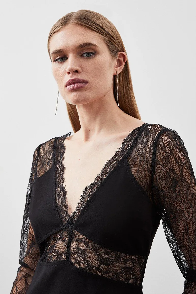 Petite Lace And Ponte Jersey Maxi Dress - 1