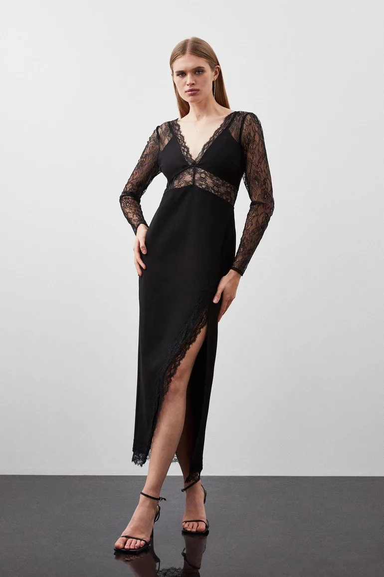 Petite Lace And Ponte Jersey Maxi Dress