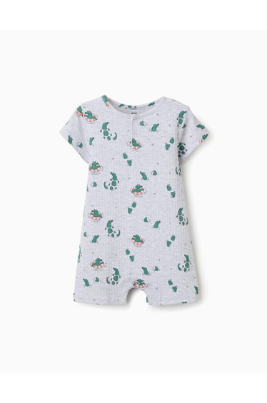 Ribbed Romper With Alligator Motif For Newborn And Baby Boys Grey