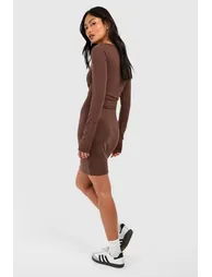 Premium Super Soft Scoop Neck Mini Dress - chocolate - 1