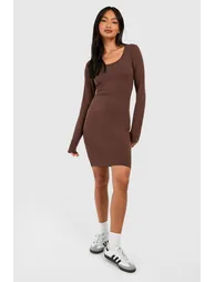 Premium Super Soft Scoop Neck Mini Dress - chocolate