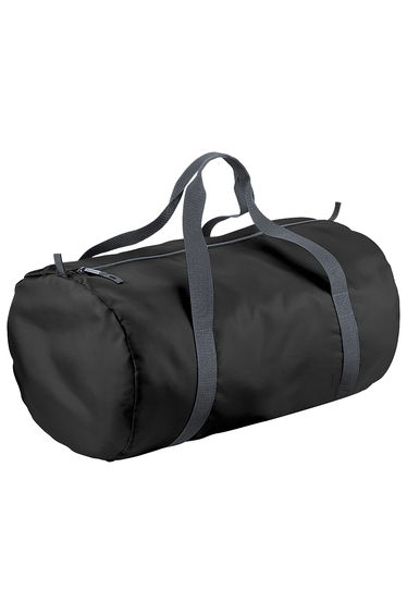 BagBase Packaway Barrel Bag / Duffle Water Resistant Travel Bag (32 Litres) (Pack of 2) - Black