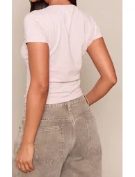 Petite Stone Graphic V Neck Short Sleeve Fitted T-Shirt - 1