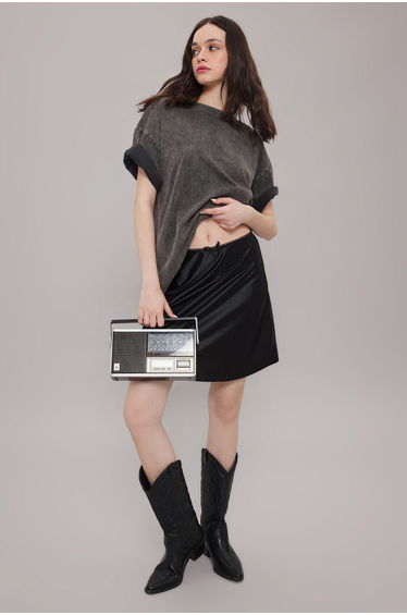 Black a Line/Bell Cut Mini Skirt