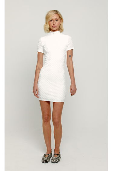 White High Neck Textured Mini Dress