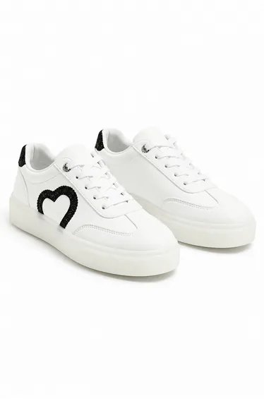 Lemonade Crystal Cherish Heart Lace-Up Trainers White