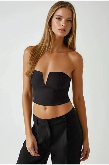 Strapless Fitted Crop Top with Back Gathering