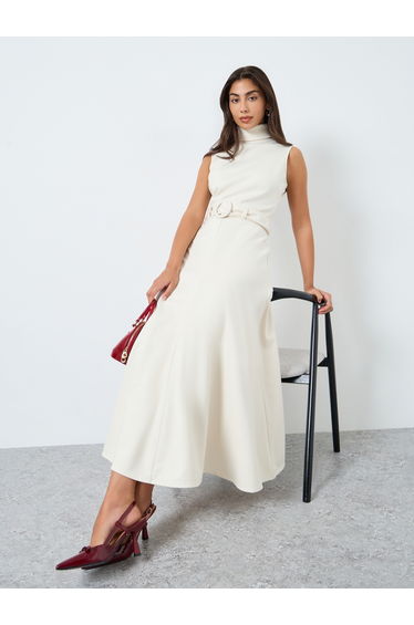 Cream Sleeveless A-Line Maxi Dress