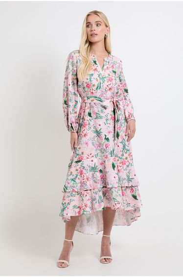Petite Floral Print Button Midi Shirt Dress