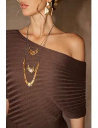 فستان كنزةشتوي بني ماكسي بقصة مستقيمة - 1