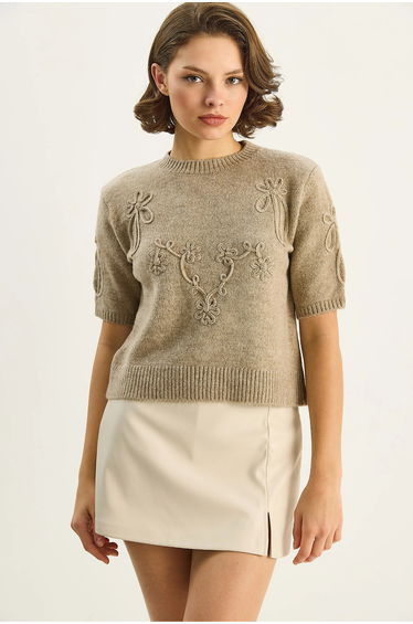 LUCCI Embroidered Crew Neck Knit Sweater