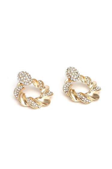 Golden Spiral Rhinestone Inserted Earrings in Silver