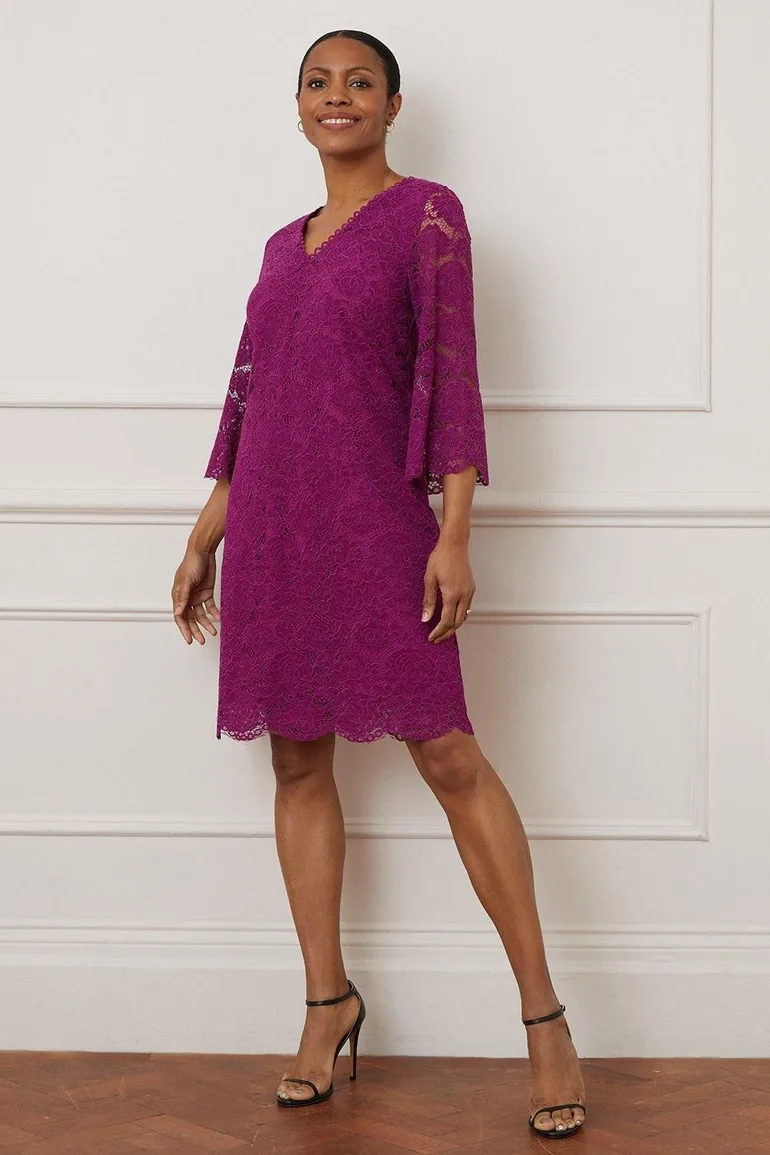 lace shift dress 3 4 sleeve Shop Lace 3/4 Sleeve Shift Dress Online in Oman