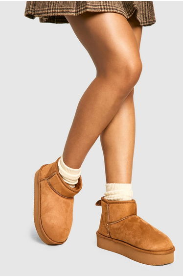 Platform Cosy Ankle Boots - chestnut