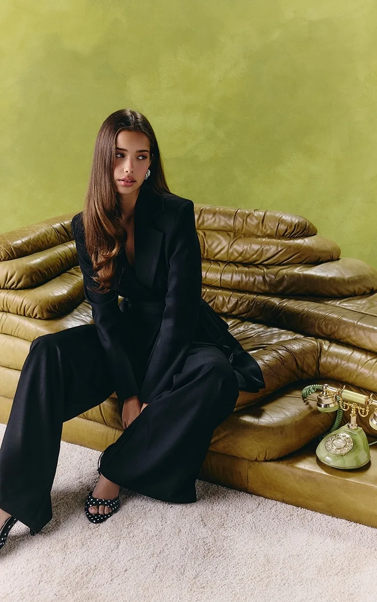 بليزر بتصميم واسع بحزام ساتان - أسود - 3