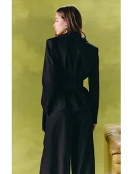 بليزر بتصميم واسع بحزام ساتان - أسود - 1