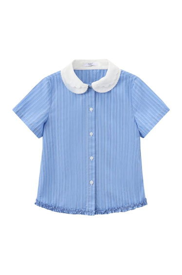 Girls' Ribbed Shirt with Scalloped Collar