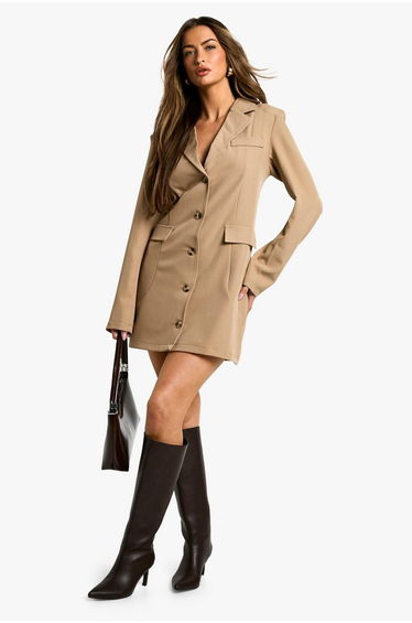 Boxy Button Down Blazer Dress - taupe