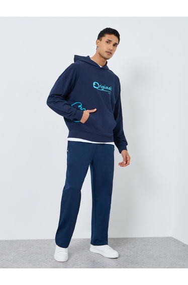 Men Navy Smurf Graphic Print Hoodie