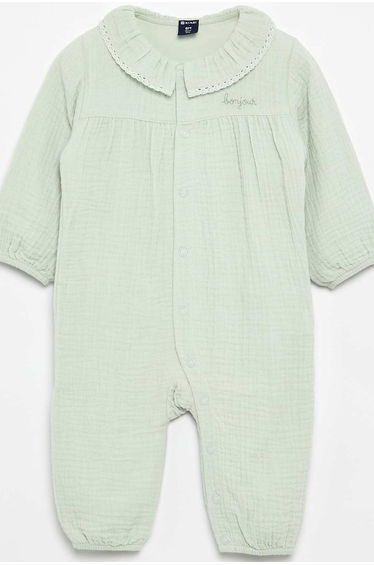 Footless Sleepsuit with Decorative Collar GREEN
