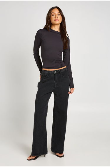 Tall Second Skin Crew Neck Long Sleeve Top - black
