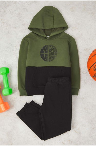 Green Color Block Knitted Bottom - Top Set