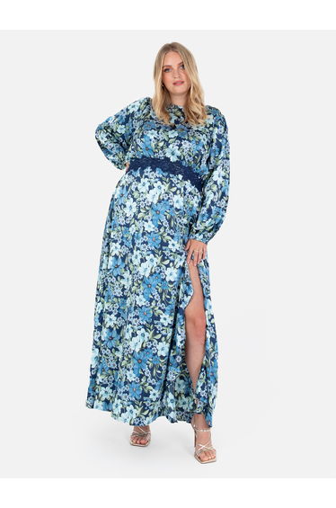Lovedrobe Luxe Blue Floral Satin Maxi