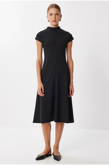 ISTANBUL A-line midi dress with half turtleneck